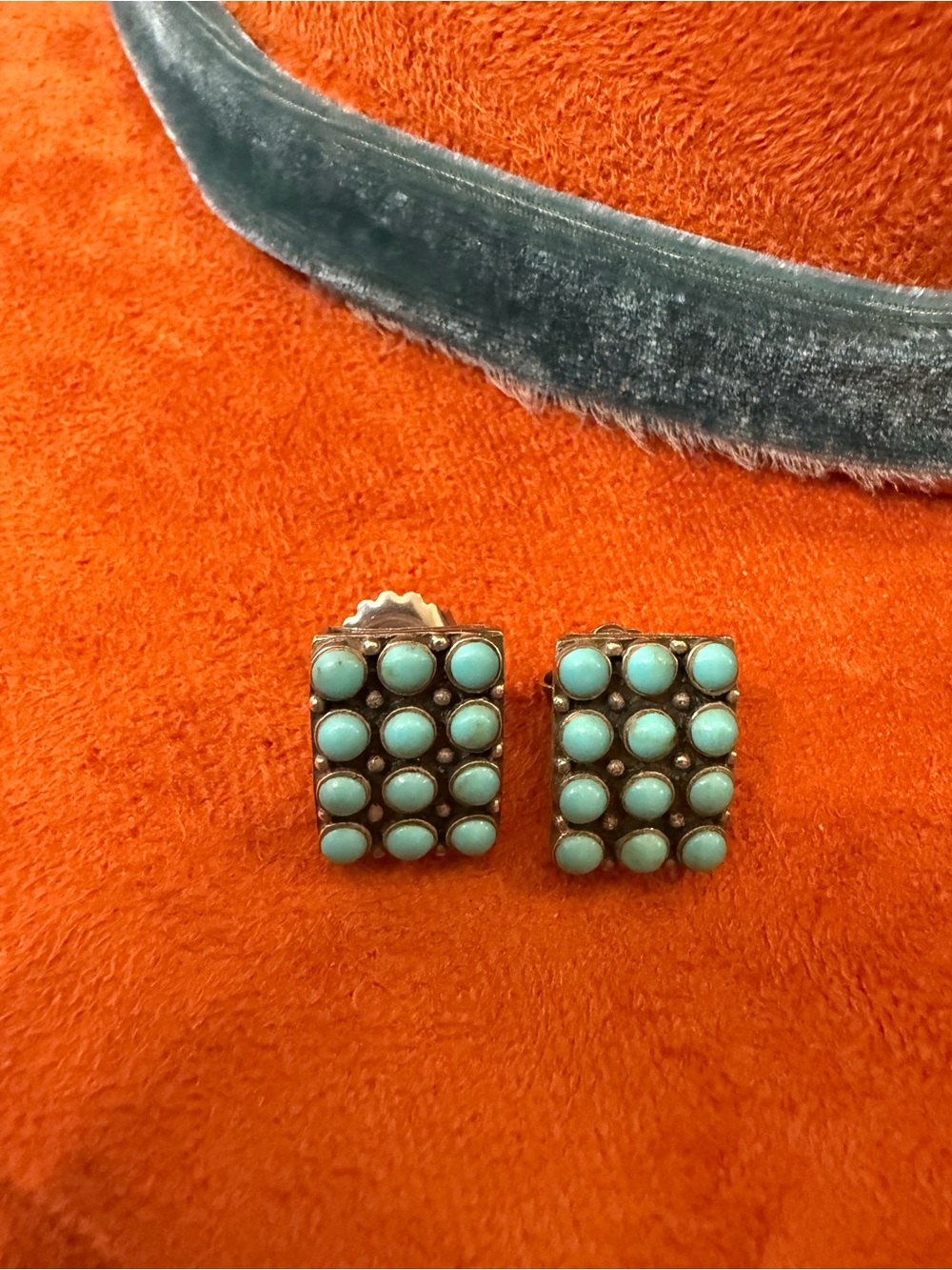 Turquoise Cluster Tile Stud Earrings - Women Jewelry